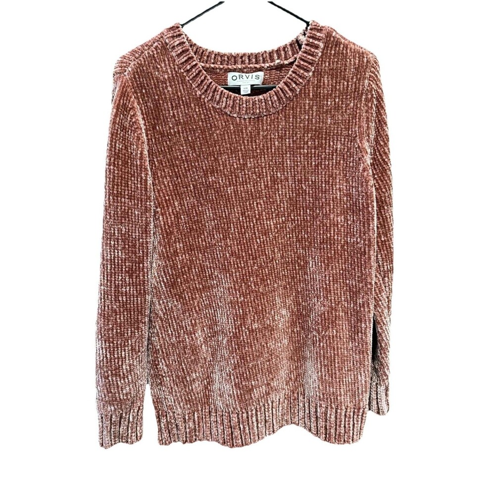 Orvis Women's Chenille Pullover Sweater Round Neck Coral Color Size L